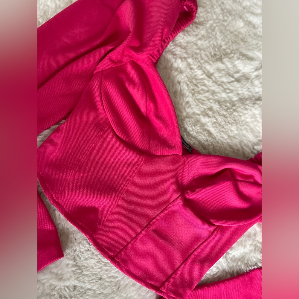 Sold Zara Hot Pink Corset Crop Long Sleeve Top with Puff Sleeves Size S - Picture 3 of 6